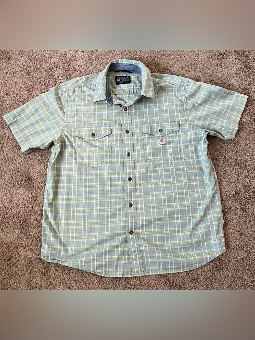 Carhartt XL Green Plaid Relaxed Fit Work Shirt